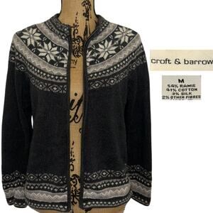 Vintage Croft & Barrow Zip Sweater Cardigan Gray Size Medium Nordic Icelandic